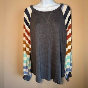 Maurices 24/7 Colorblock Striped Sleeve Mixer Shirt